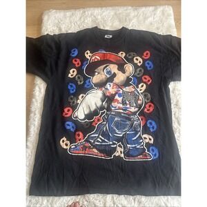 Vintage‎ Y2K Mario Rhinestone Bling Baggy Jeans Rap Tee Shirt 2XL